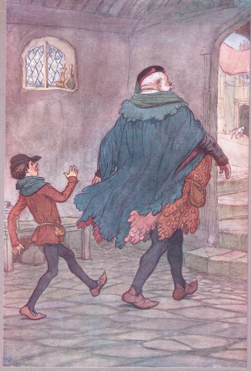 Exeunt Falstaff and Robin ، توضيح من زوجات Merry of Windsor ، 1910 بواسطة هيو طومسون