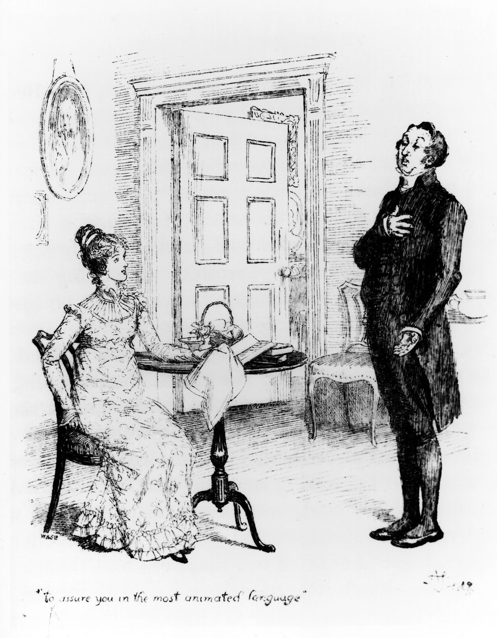 السيد كولينز وإليزابيث ، من "كبرياء وتحامل" لجين أوستن (1775-1817) c.1894 (النقش) (وزن الجسم صورة) بواسطة هيو طومسون