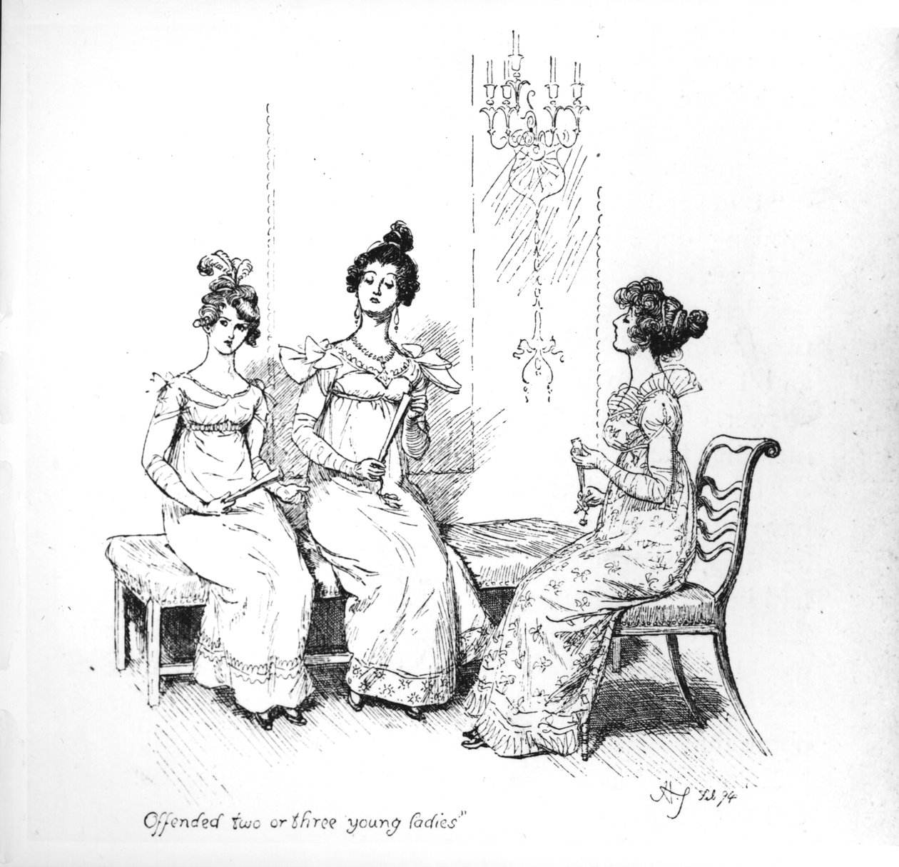 "أساءت امرأتان أو ثلاث شابات" ، أخوات بينجلي من "كبرياء وتحامل" لجين أوستن ، 1894 (النقش) (صور من وزن الجسم) بواسطة هيو طومسون