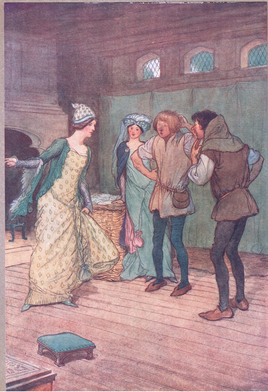 هناك إفراغها في الخندق الموحل ، التوضيح من The Merry Wives of Windsor ، 1910 بواسطة هيو طومسون
