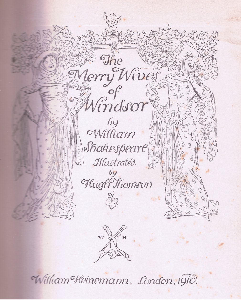 تصميم صفحة العنوان ، توضيح من The Merry Wives of Windsor ، 1910 بواسطة هيو طومسون