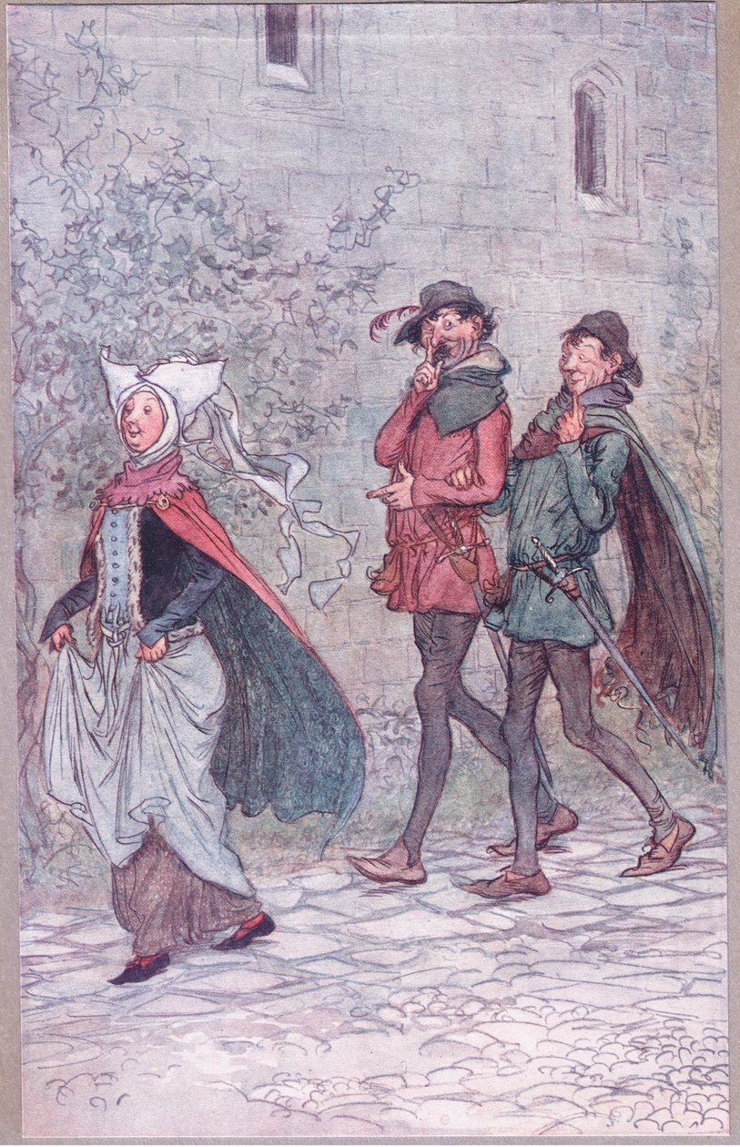 عندما فقدت السيدة بريدجيت مقبض معجبيها ، رسم توضيحي من The Merry Wives of Windsor ، 1910 بواسطة هيو طومسون