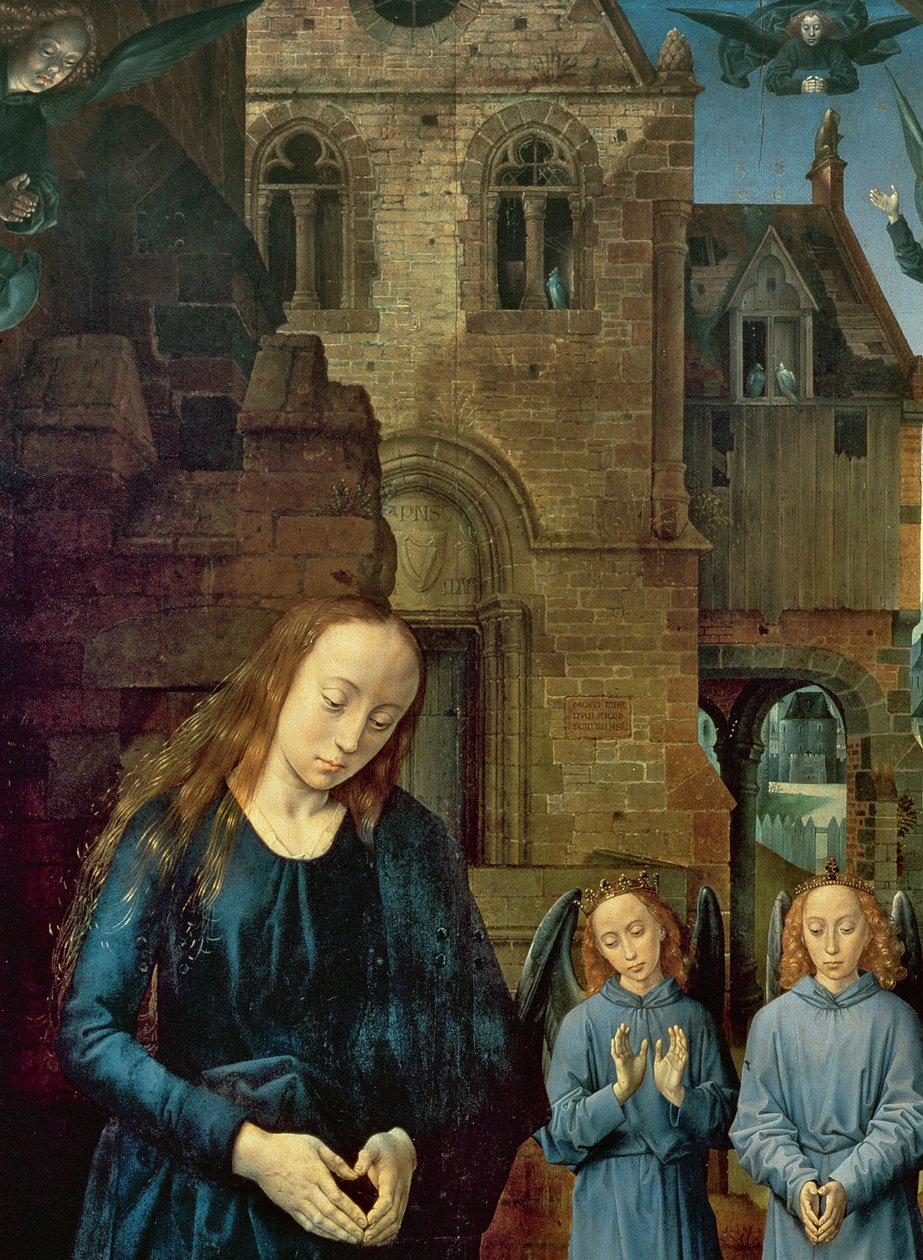 المسيح الطفل المعشوق من قبل الملائكة ، اللوحة المركزية من Portinari Altarpiece ، c.1479 (تفاصيل 9619) بواسطة هوغو فان دير جويس