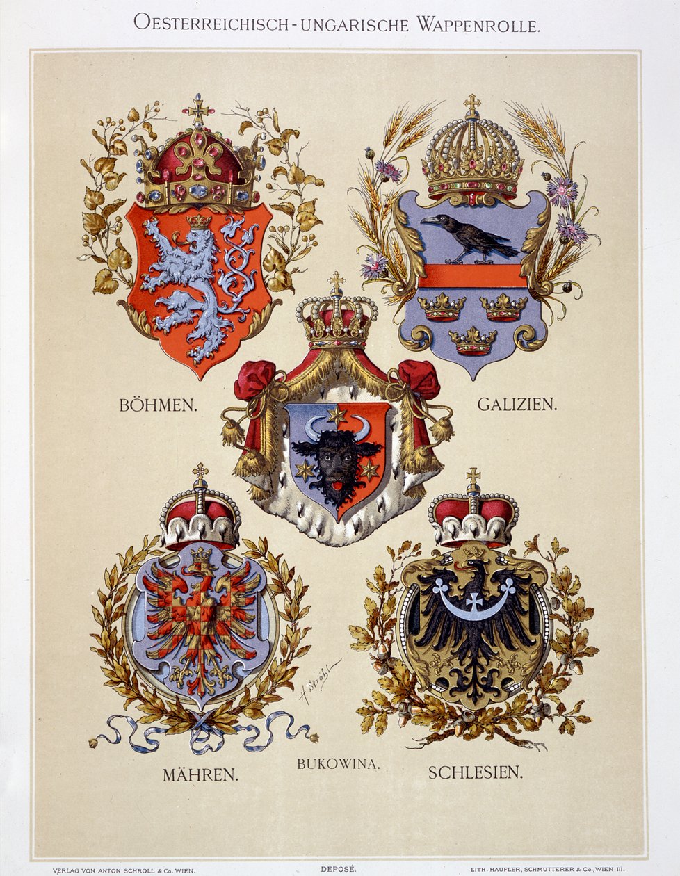 شعارات النبالة من الإمبراطورية النمساوية المجرية ، من "Heraldischer Atlas" للفنان ، 1899 بواسطة هوغو جيرارد ستروهل