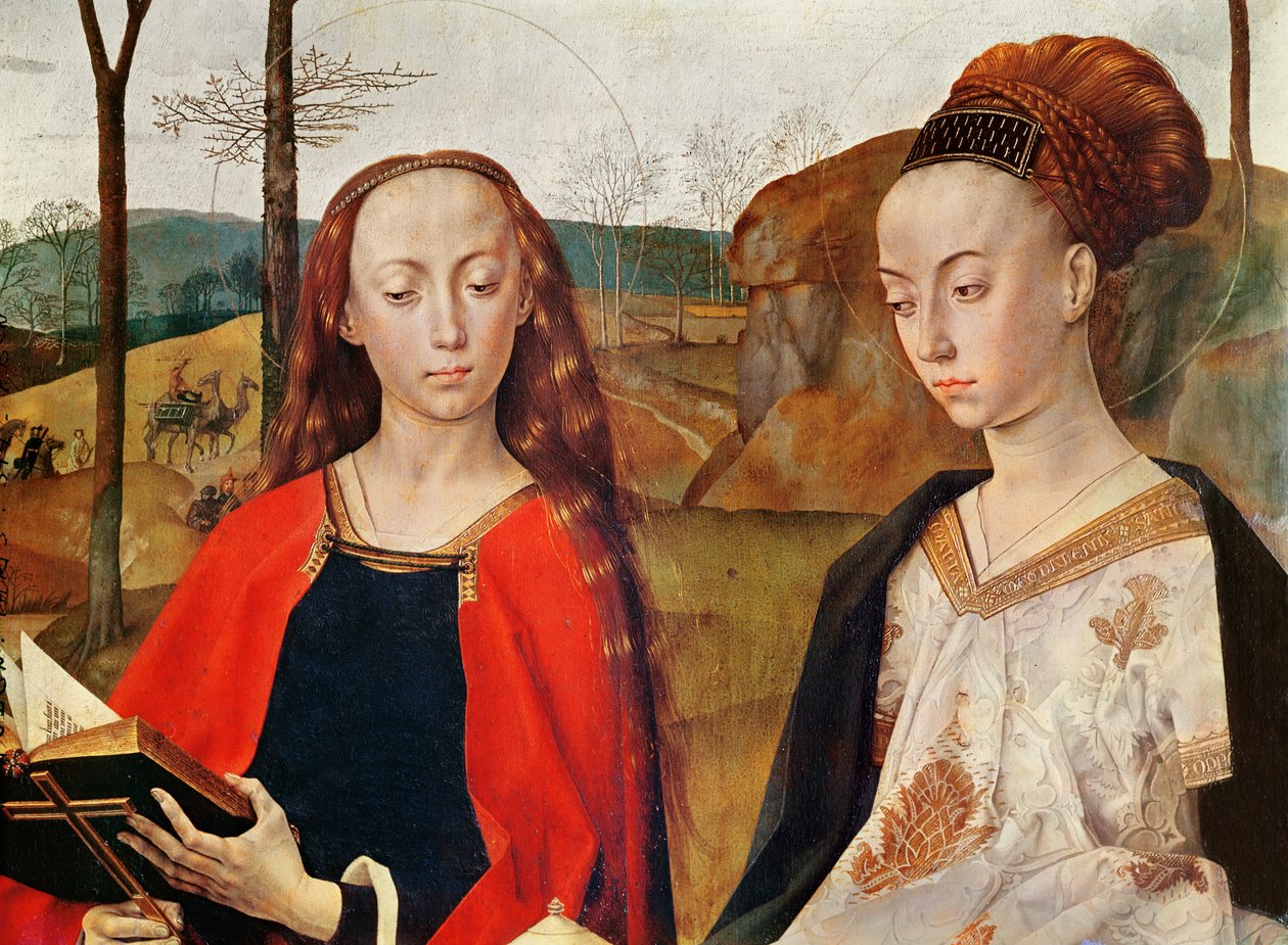 القديسة مارغريت والقديسة مريم المجدلية. التفاصيل من مذبح Portinari. حوالي عام 1479. زيت على لوح بواسطة هوغو فان دير جويس