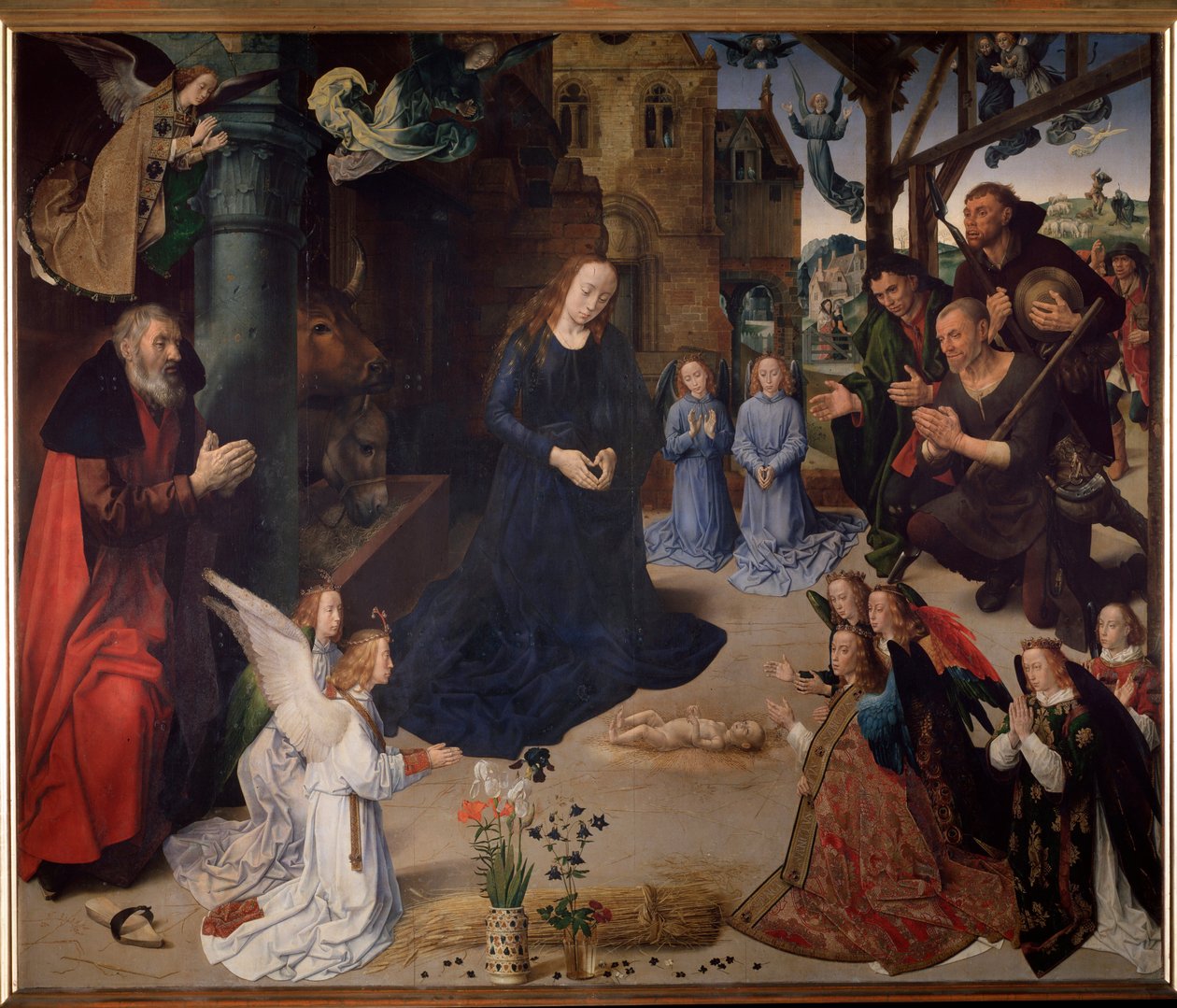 Portinari Altarpiece: عبادة الرعاة. لوحة مركزية ، زيت على خشب بواسطة هوغو فان دير جويس