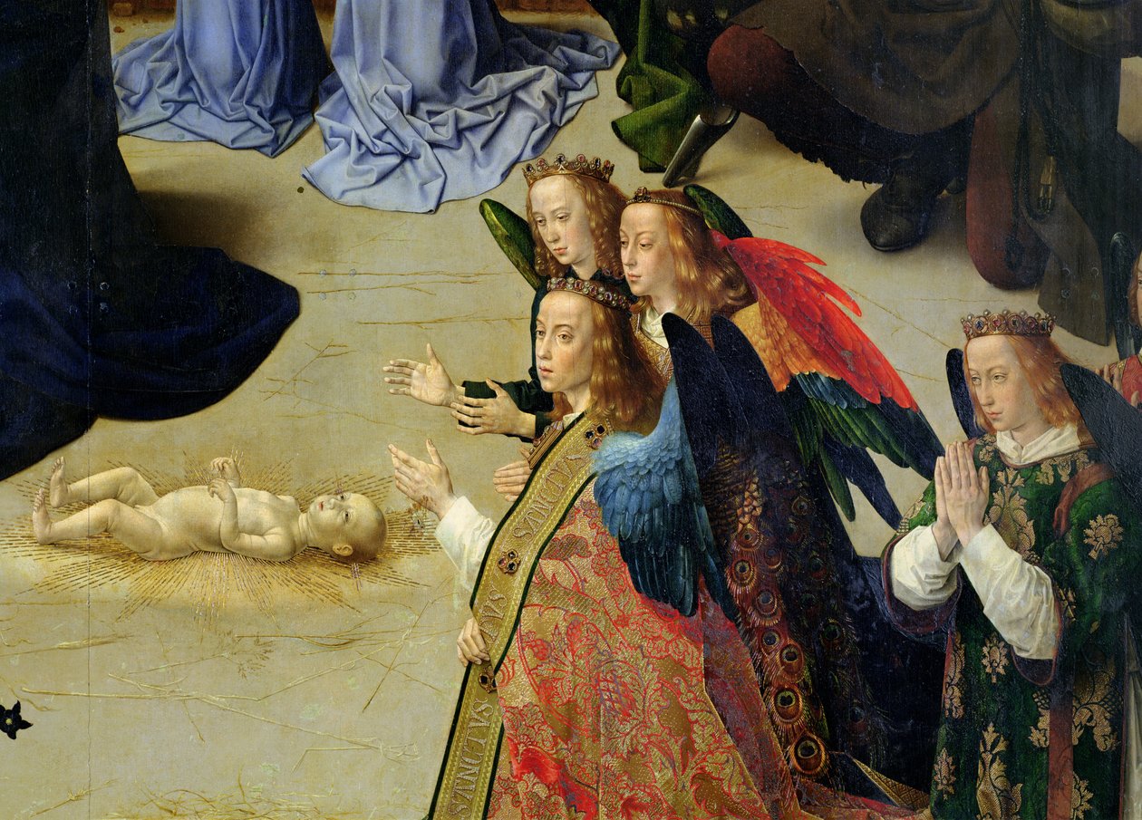 ال Portinari Altarpiece ، تفاصيل الملائكة الأربعة والرضع ، c 1475 زيت على تفاصيل لوحة 9619 بواسطة هوغو فان دير جويس