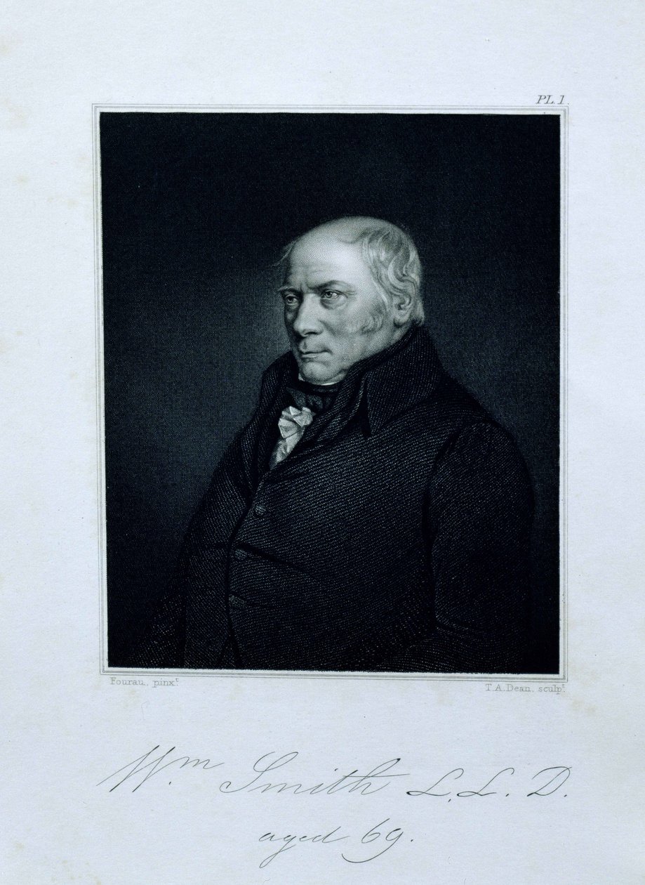 صورة ويليام سميث (1769-1839) البالغ من العمر 69 عامًا ، صورة من مذكرات ويليام سميث من قبل ابن أخيه وتلميذه جون فيليبس ، نقش بواسطة TA Dean (fl.1818-1850) حانة. بقلم جون موراي ، 1844 (engravi بواسطة هوغز فورك