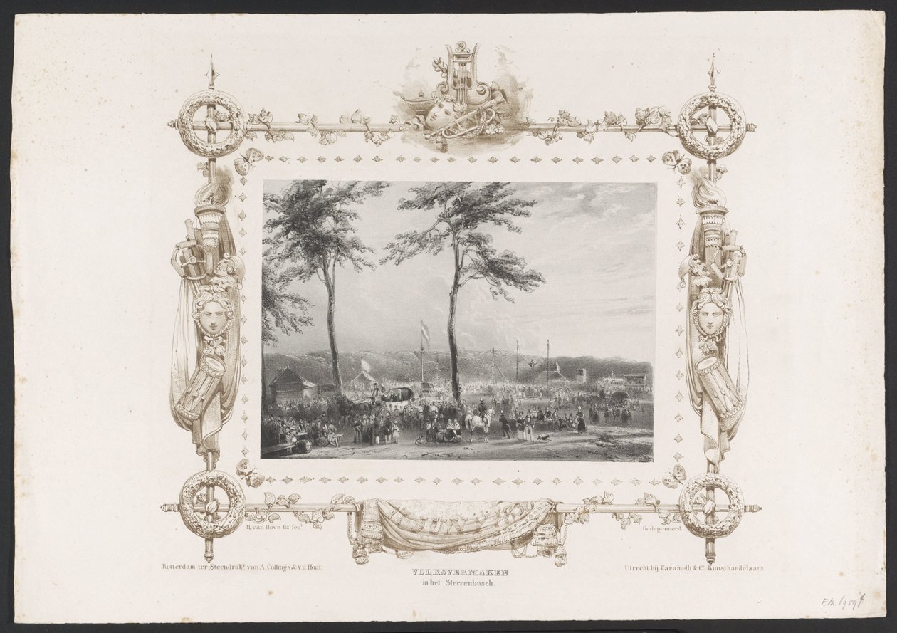 عادلة وملاهي أخرى ، 1836 الترفيه العام في Sterrenbosch / 17 يونيو 1836 (العنوان على الكائن) لوحات من الاحتفال بالذكرى المئوية الثانية لمدرسة Utrechtsche Hogeschool ، 1836 (عنوان السلسلة) بواسطة هويب فان هوف ب