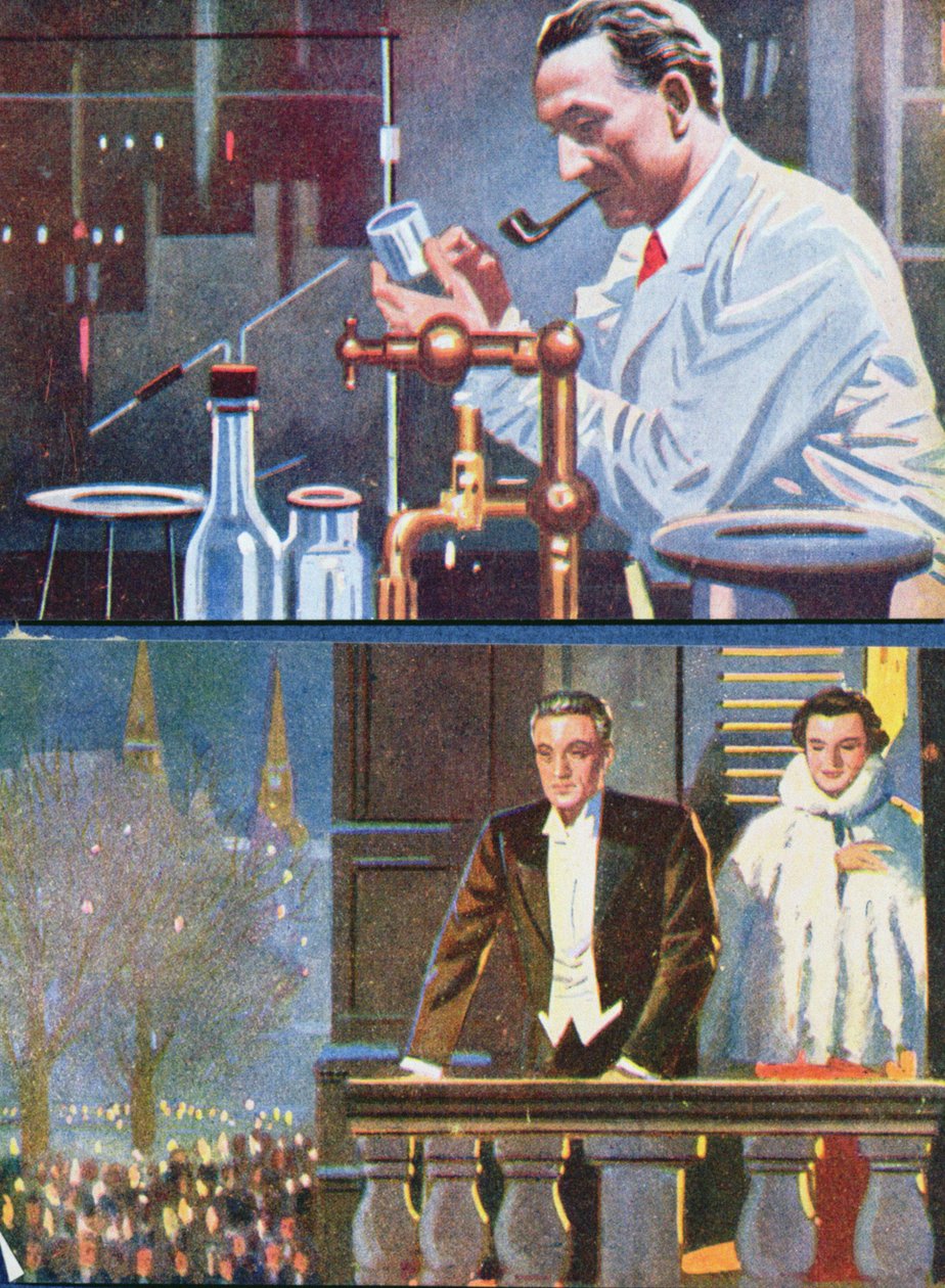 ألبرت فون Szent-Gyorgyi (1893-96) في مختبره والاحتفال بفوزه بجائزة نوبل عام 1937 بواسطة المدرسة المجرية
