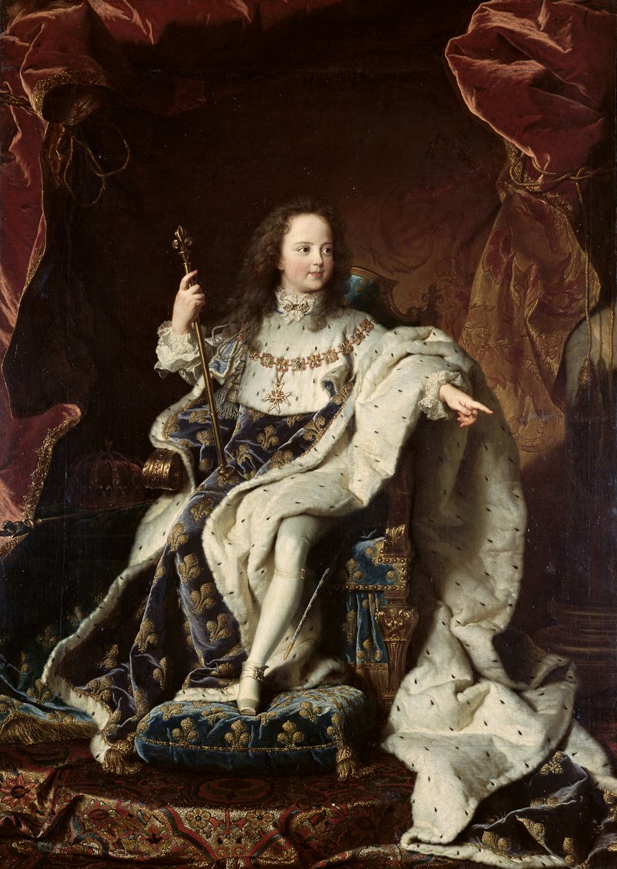 صورة لويس الخامس عشر (1710-1774) في رداء التتويج ، 1715 بواسطة صفير فرانسوا ريغو