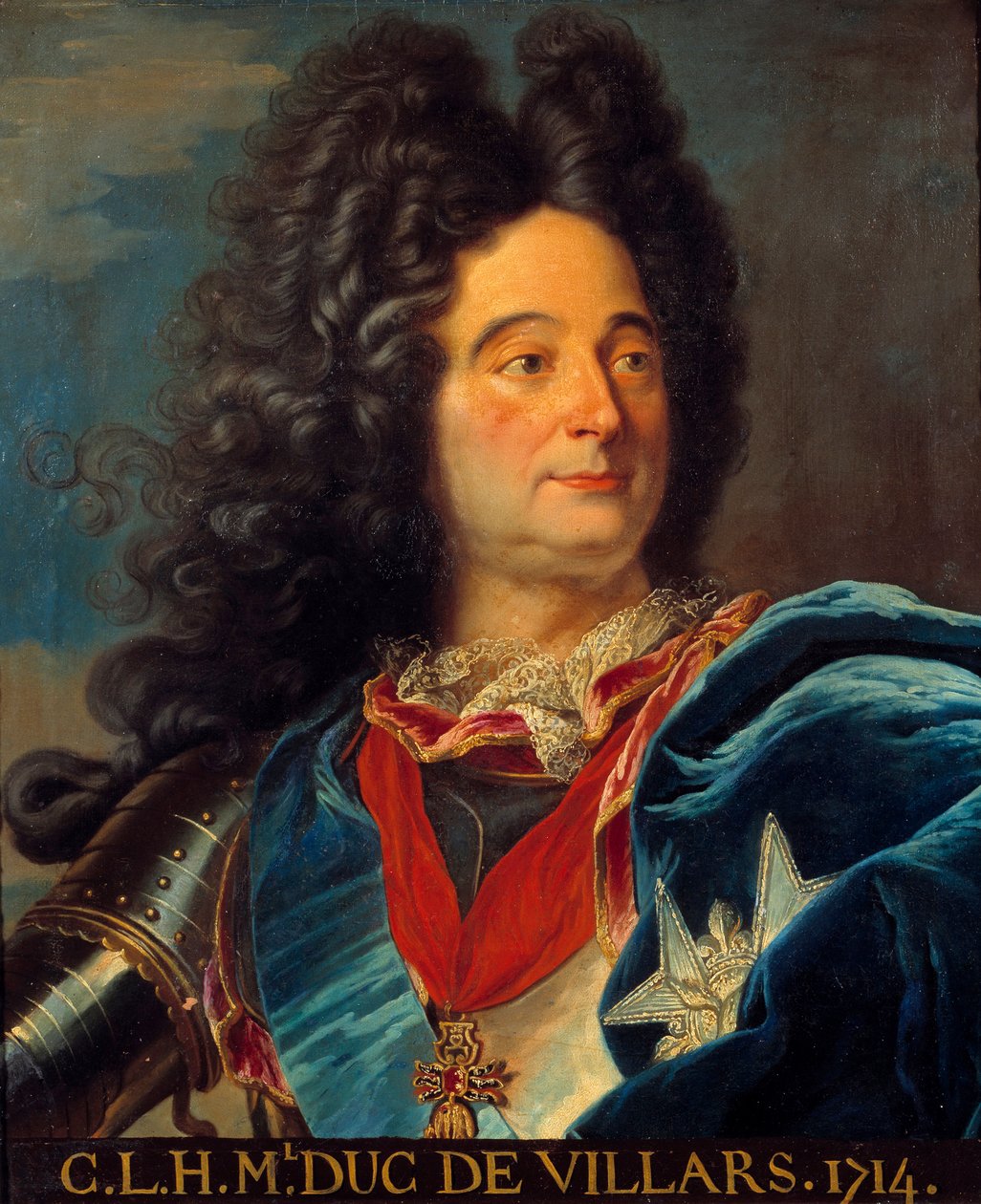 صورة لويس كلود هيكتور دوق فيلارس ، مارشال فرنسا (1652-1734) لوحة بعد Hyacinthe Rigaud (1659-1743) 1714 صن. 0،63x0،52 م بواسطة صفير (بعد) ريغو