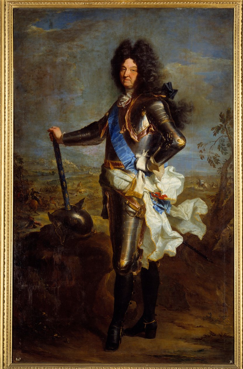 بورتريه في قدم لويس الرابع عشر مرتديا درع (1630-1715). لوحة من قبل Hyacinthe Rigaud (1659-1743) بواسطة صفير فرانسوا ريغو