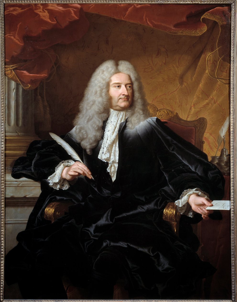 صورة لويس جيرمان دي شوفلين (1685-1762) ، ماركيز دي جروسبويس ، وزير الدولة للشؤون الخارجية وحرس الأختام لوحة رسمها Hyacinthe Rigaud (1659-1743) 1727 Sun. 1،11x1،46 م Toulouse musee des Augustins - صورة لويس جيرمان دي تش بواسطة صفير فرانسوا ريغو