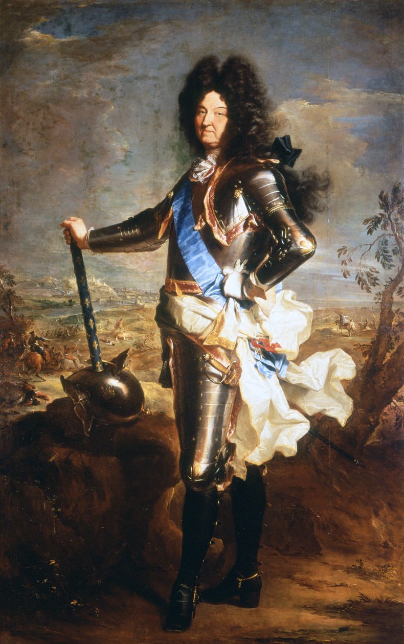 صورة لويس الرابع عشر ملك الشمس (1638 - 1715). زيت من Hyacinthe Rigaud ، عين رسام بورتريه للملك. بواسطة صفير فرانسوا ريغو