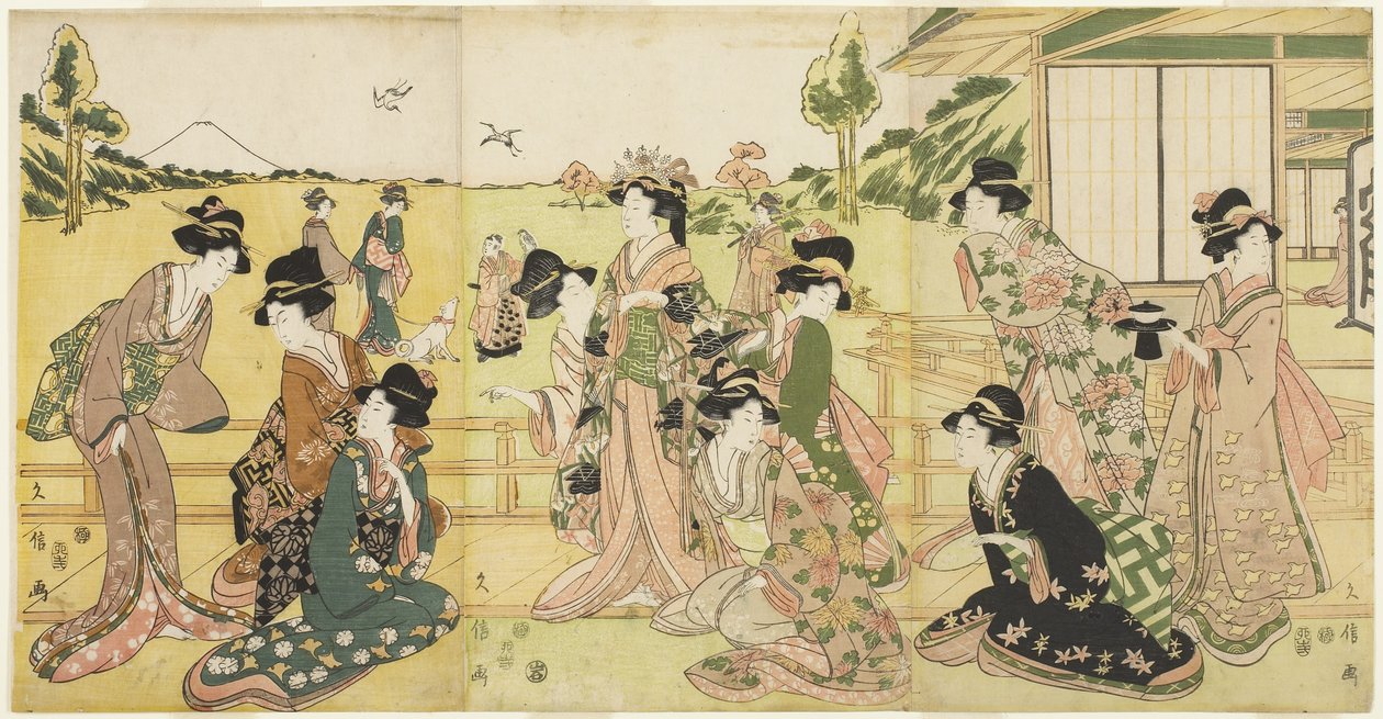 حفلة هوكينج ، 1807 (طبعة خشبية ملونة) بواسطة Hyakusai Hisanobu Hyakusai Hisanobu