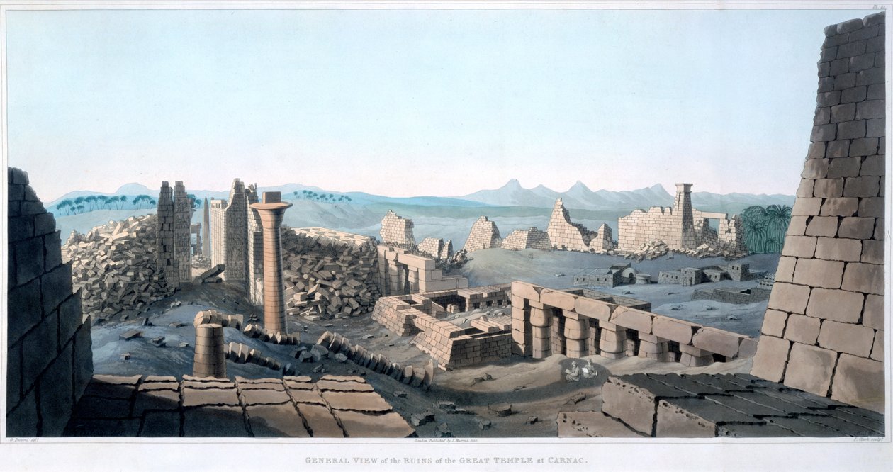 منظر عام لأطلال الهيكل الكبير في كارناك ، مصر ، 1820 بواسطة أنا كلارك