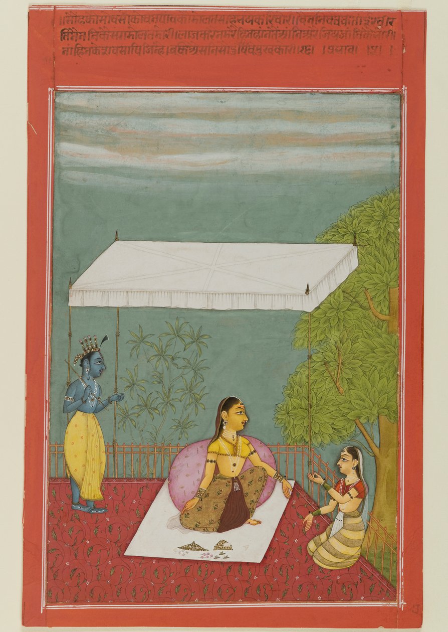 Nayika تنتظر عشيقها ، صفحة من سلسلة توضح Rasikapriya من Keshavadasa ، 1692 (مرحاض غير شفاف على الورق) بواسطة ابراهيم ابراهيم