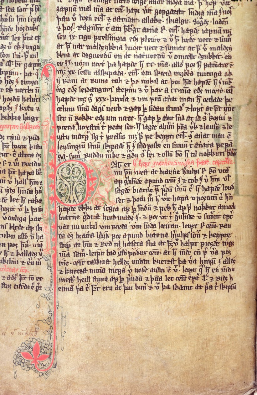 تاريخ P الأولي في بداية ملحمة جرينلاندز ، من Flateyjarbok (كتاب Flatey) أواخر القرن الرابع عشر بواسطة المدرسة الآيسلندية