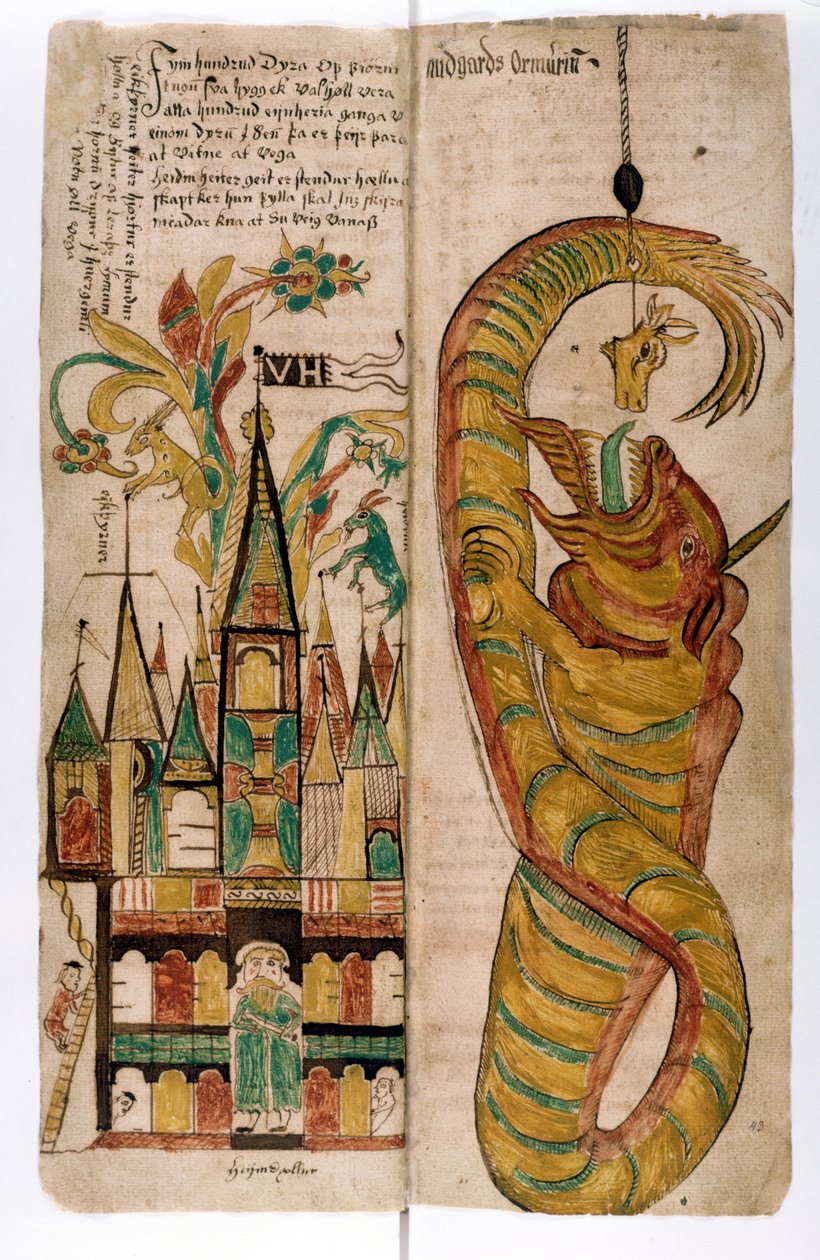 فالهالا و Midgard Serpent ، 1680 بواسطة المدرسة الآيسلندية