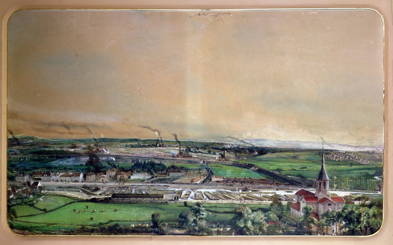 المشهد الصناعي في حقل الفحم بلانزي ، Saone-et-Loire ، c.1860 (w on paper) بواسطة إجناس فرانسوا بونهوم