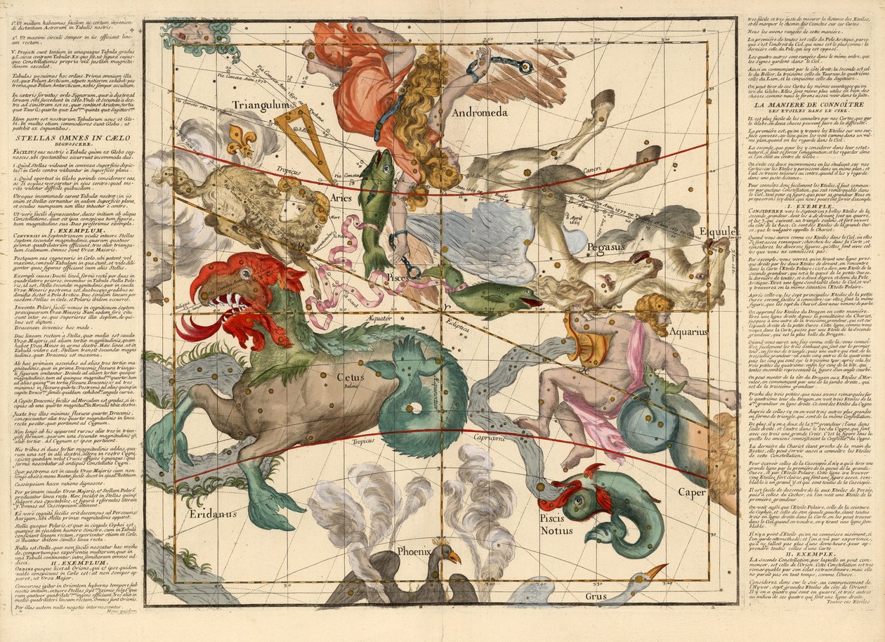 Vernal Equinox ، اللوحة 2 من طائرات مجلس الكرة السماوية خلال الوصف ، Pub. 1674 (نقش يدوي) بواسطة Ignace Gaston Pardies