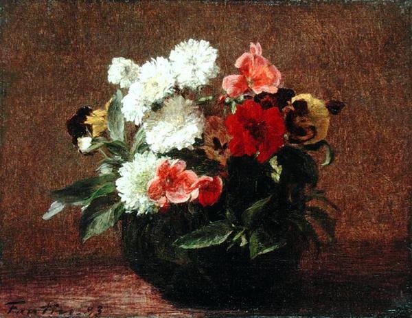 زهور في وعاء من الفخار بواسطة Ignace Henri Jean Fantin Latour