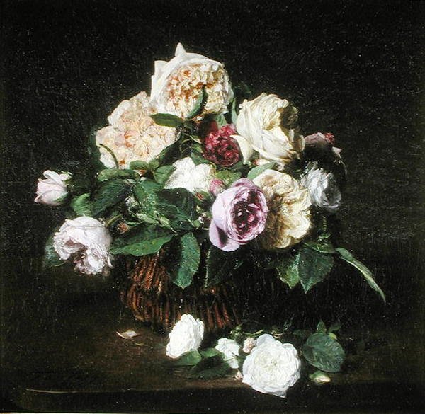 الورود في سلة على منضدة بواسطة Ignace Henri Jean Fantin Latour