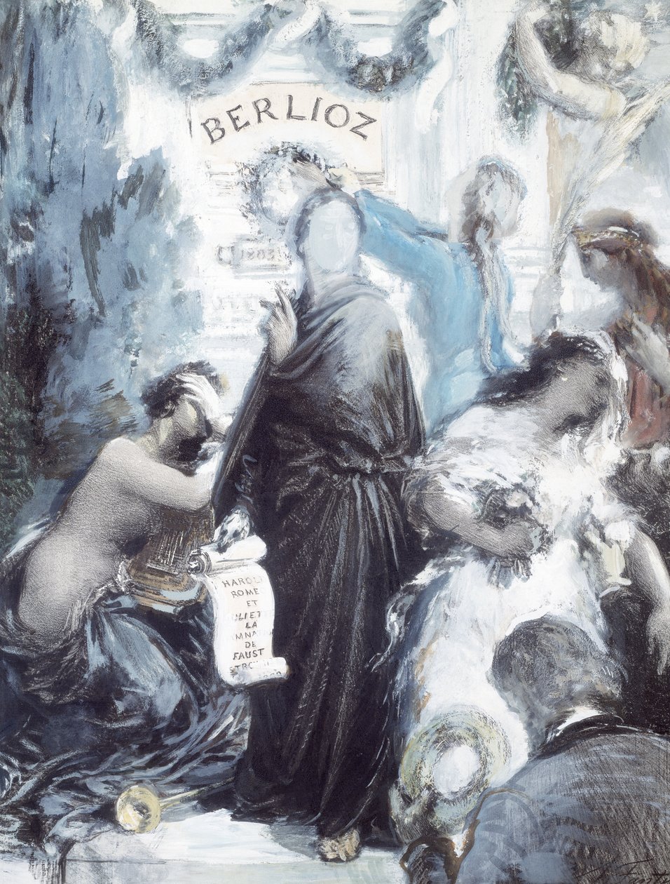 مطبوعة حجرية بالألوان المائية احتفالاً بالذكرى المئوية لميلاد هيكتور بيرليوز بواسطة Ignace Henri Jean Fantin Latour