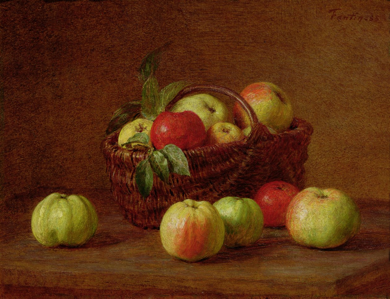 التفاح في سلة وعلى طاولة ، 1888 بواسطة Ignace Henri Jean Fantin Latour