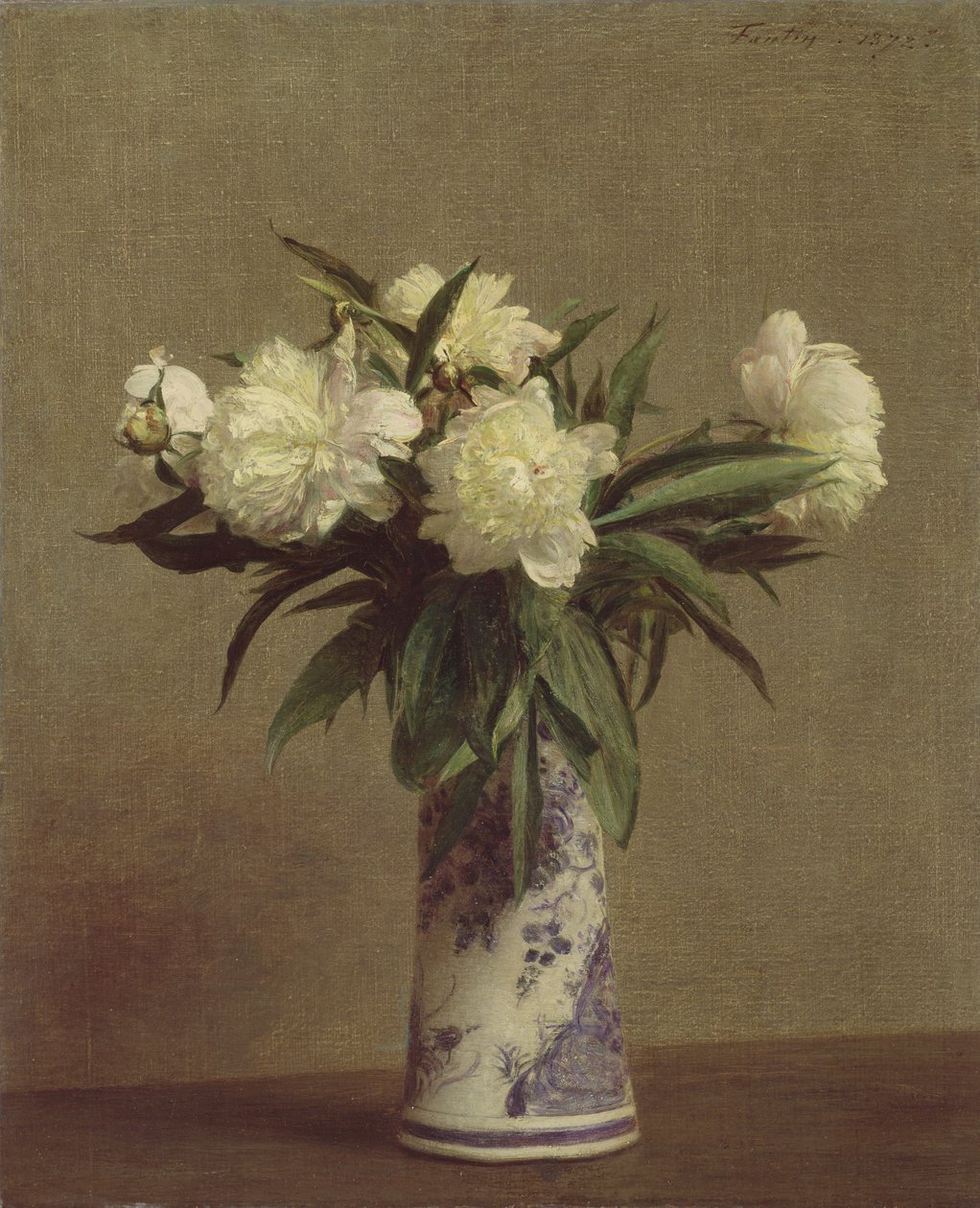 الفاوانيا في مزهرية زرقاء وبيضاء ، 1872 بواسطة Ignace Henri Jean Fantin Latour