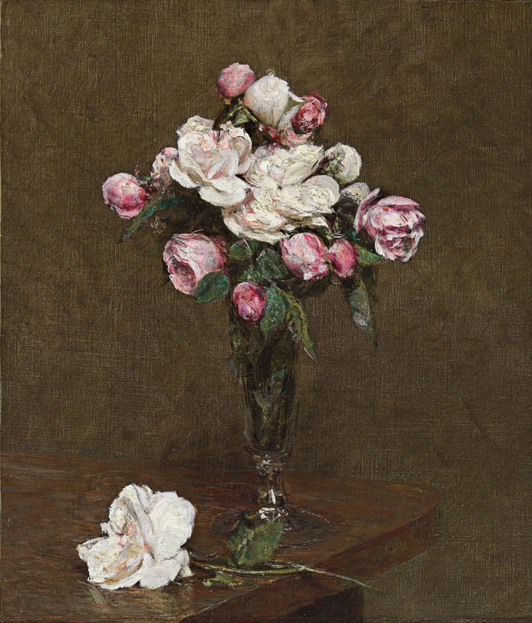 ورد وردي وأبيض في مزمار شمبانيا ، 1874 بواسطة Ignace Henri Jean Fantin Latour