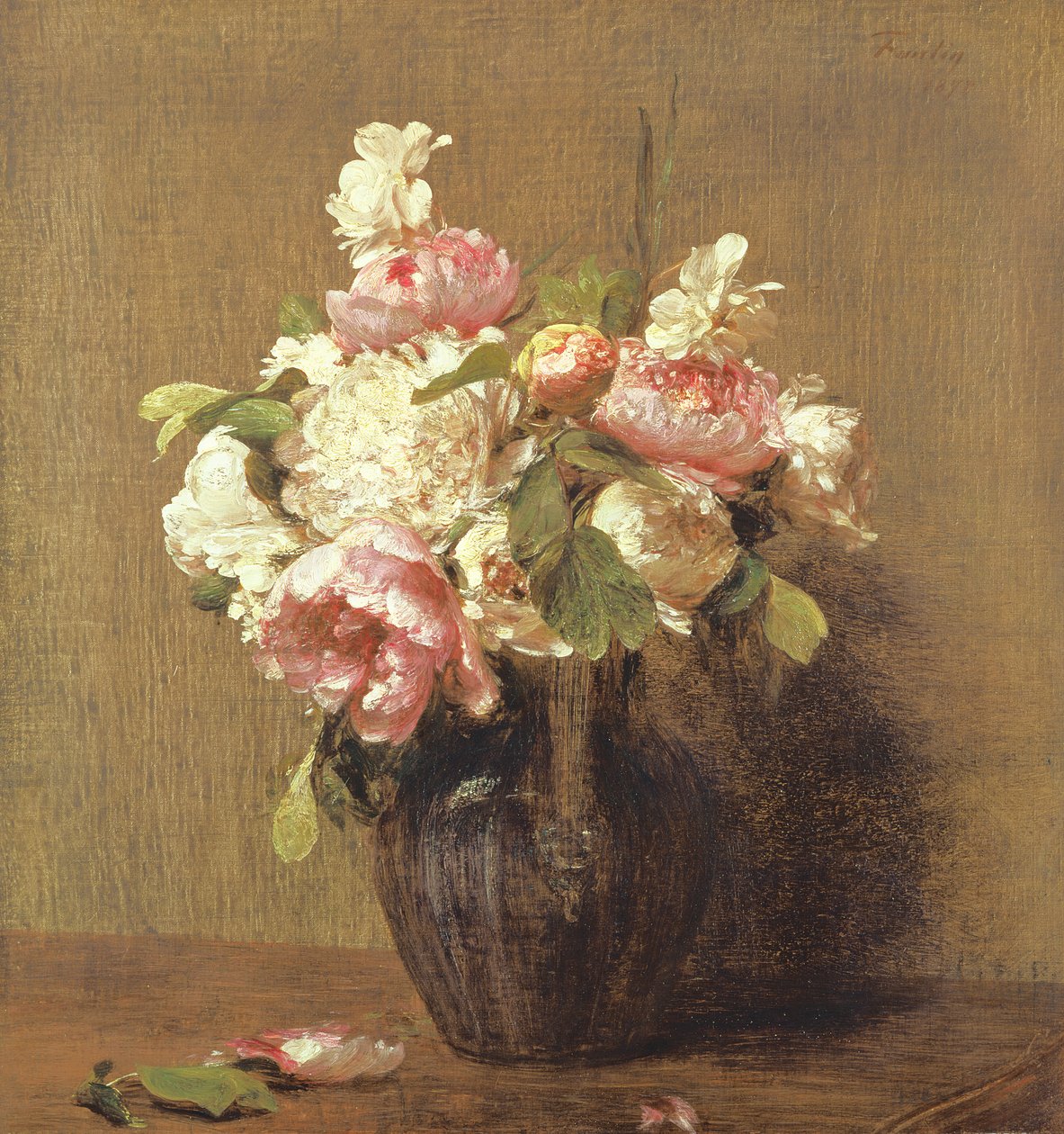 الفاوانيا البيضاء والوردية ، النرجس البري بواسطة Ignace Henri Jean Fantin Latour