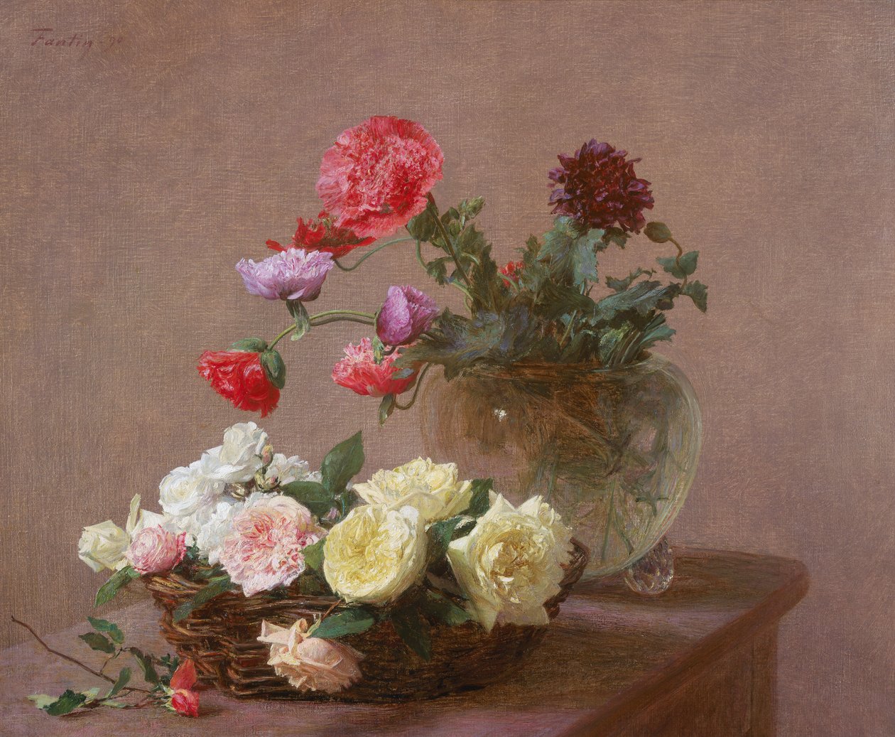 الخشخاش في إناء كريستال ، أو سلة من الورود ، 1890 بواسطة Ignace Henri Jean Fantin Latour