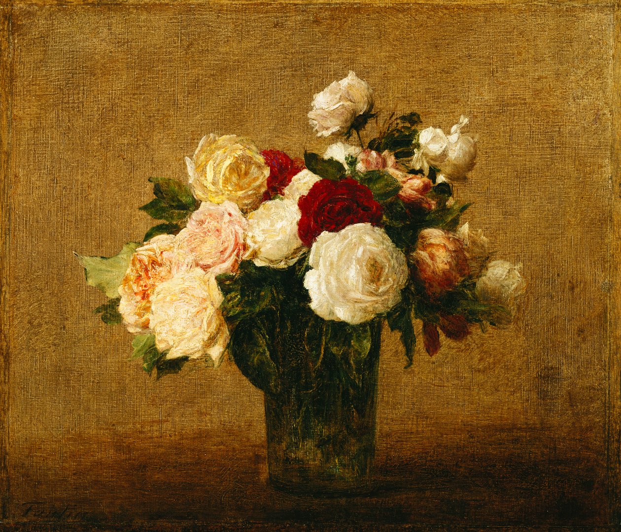 الورود في إناء من الزجاج ؛ الورود في مزهرية زجاجية ، بواسطة Ignace Henri Jean Fantin Latour