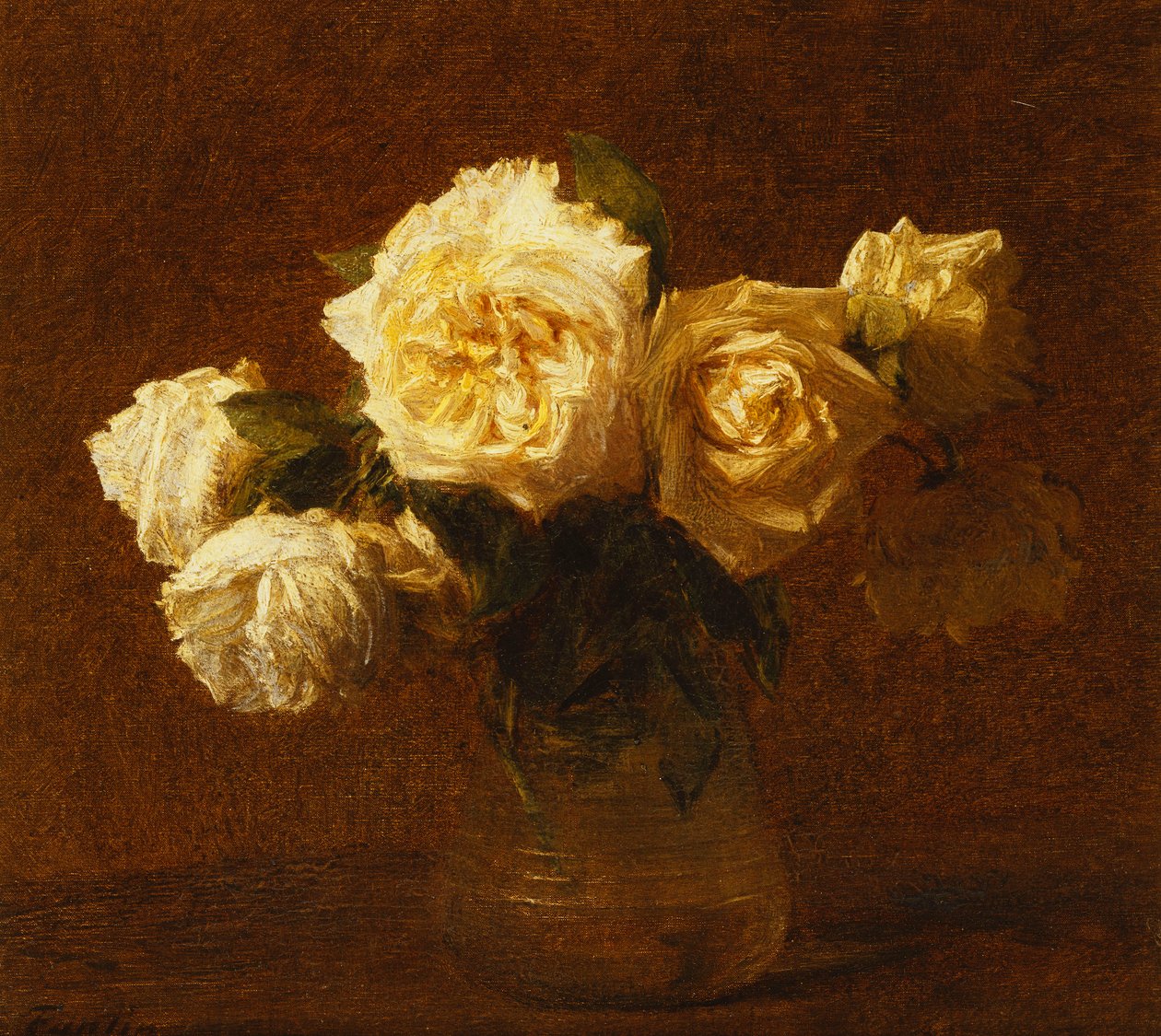 ستة ورود صفراء في إناء ؛ ستة ورود صفراء في مزهرية ، 1903 بواسطة Ignace Henri Jean Fantin Latour