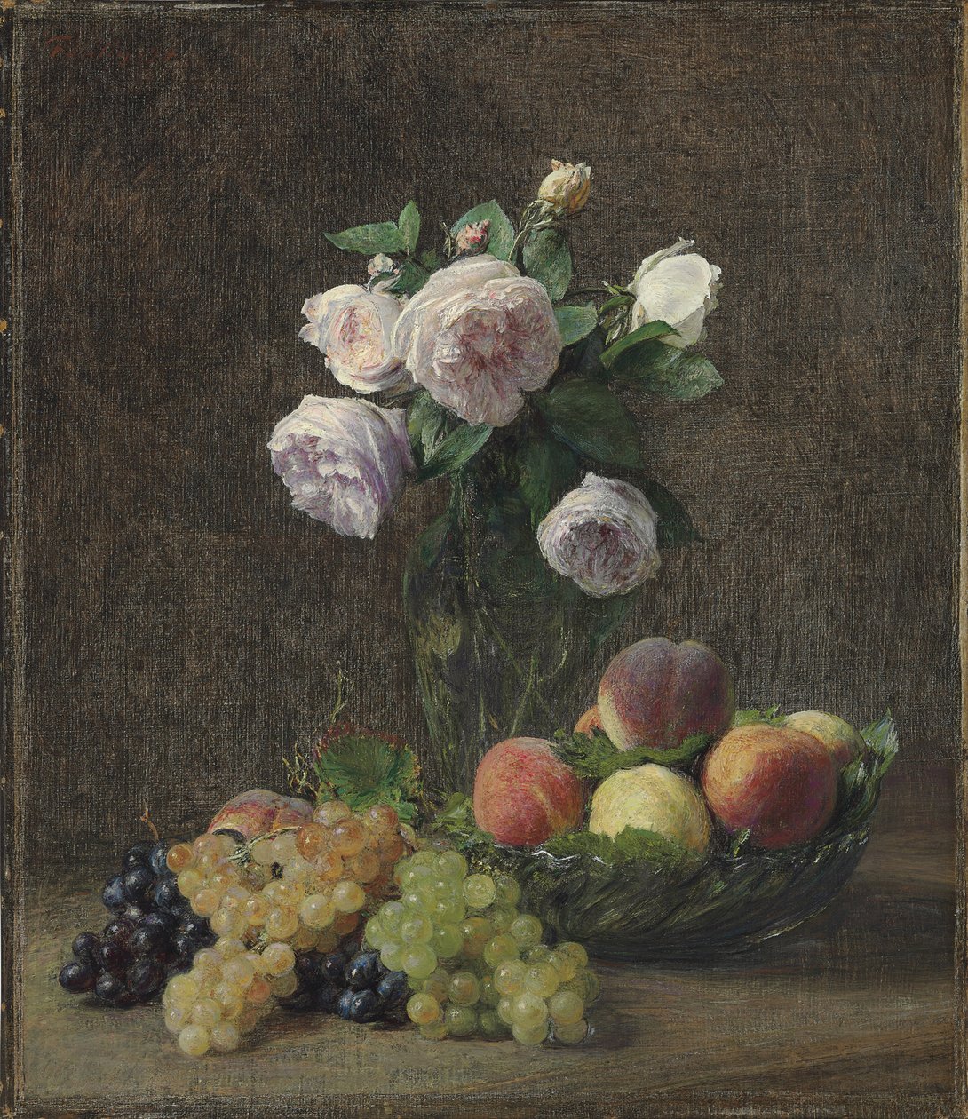 مزهرية من الورود والخوخ والعنب ، 1894 بواسطة Ignace Henri Jean Fantin Latour