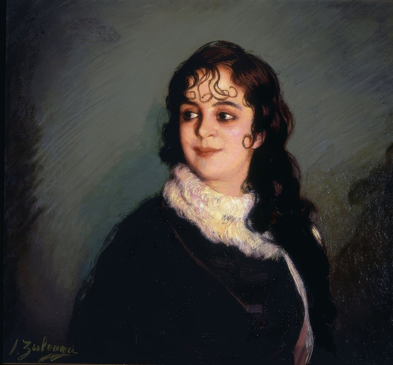 (PORTRAIT GIRL with CURLS on Front and the PIN) - XX سنتوري بواسطة Ignacio Zuloaga y Zabaleta