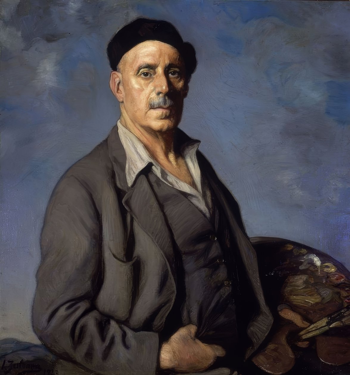 بورتريه ذاتي مع خلفية زرقاء - 1942 - زيت - قماش - 90 × 85 سم بواسطة Ignacio Zuloaga y Zabaleta