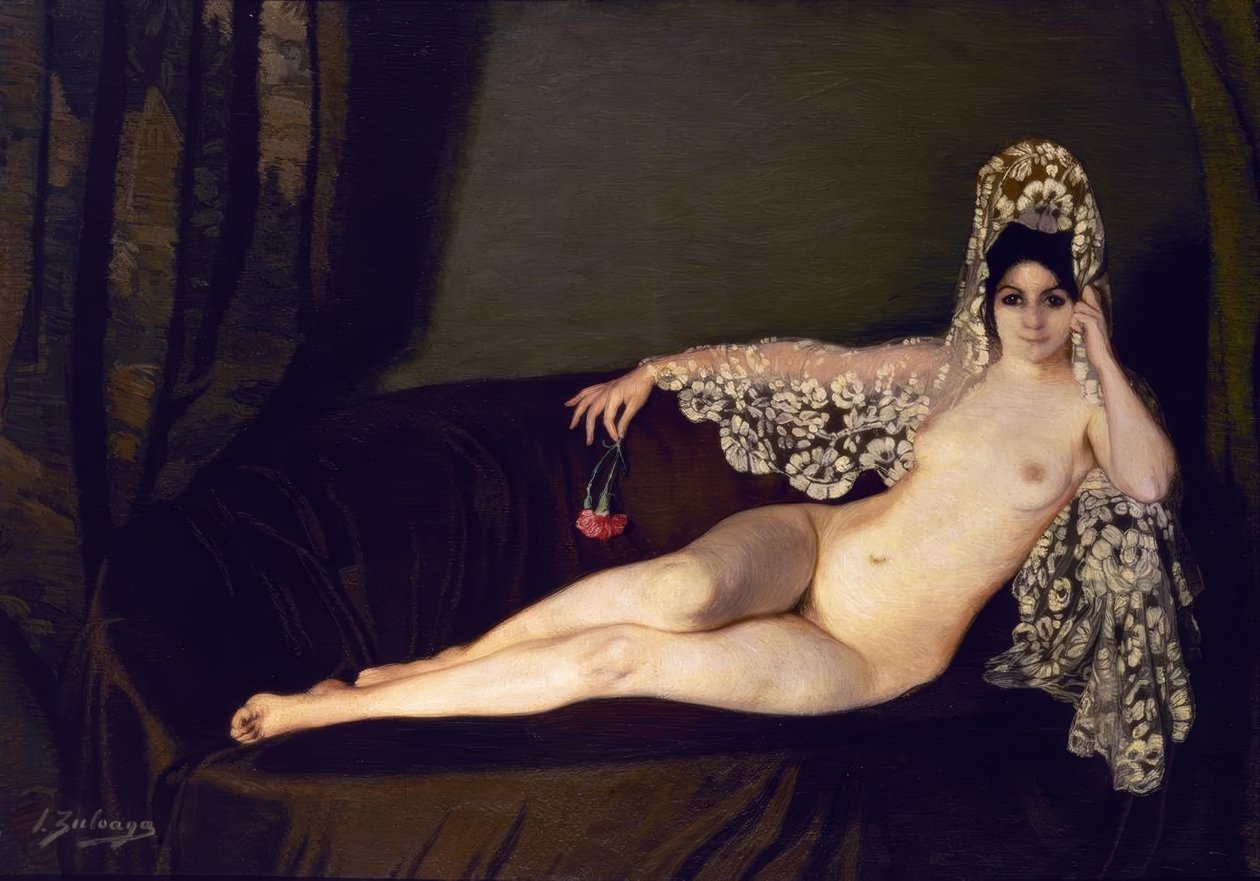 عارية مع قرنفل ، 1915 ، زيت على قماش ، 131 × 184 سم ، AS00820 بواسطة Ignacio Zuloaga y Zabaleta