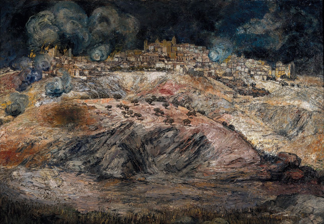 الحرب الأهلية الإسبانية (1936-1939): "منظر تيلودو يحترق" بواسطة Ignacio Zuloaga y Zabaleta