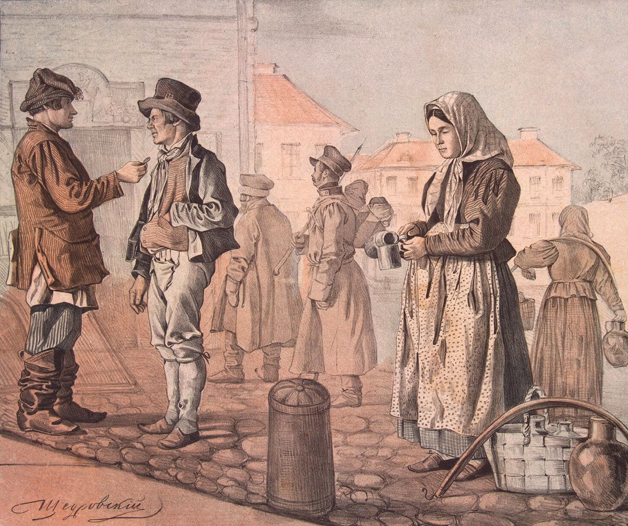 بائع حليب الشارع من السلسلة هؤلاء هم شعبنا ، 1842 بواسطة إغناتي ستيبانوفيتش ششروفسكي