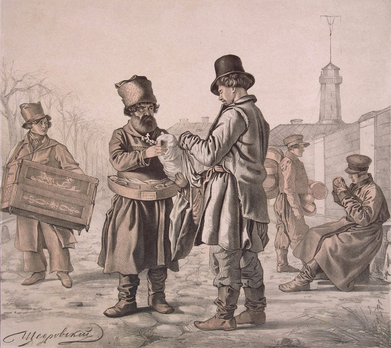 بائع شارع Sbiten من السلسلة هؤلاء هم شعبنا ، 1842 بواسطة إغناتي ستيبانوفيتش ششروفسكي