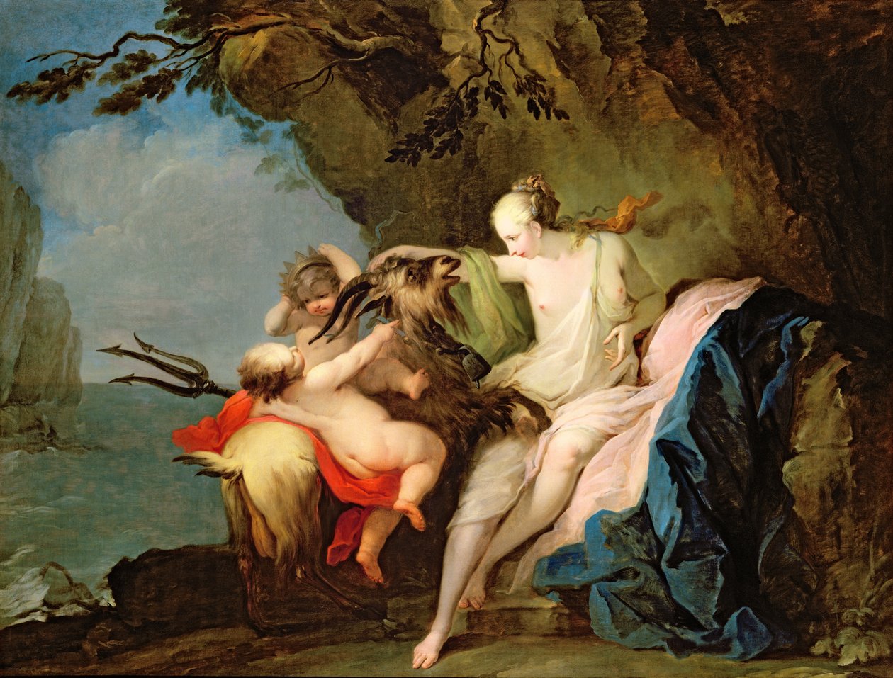 The Nymph Adrastia و Goat Amalthea with the Infant Zeus (زيت على قماش حصى روماني) بواسطة اجناز ستيرن