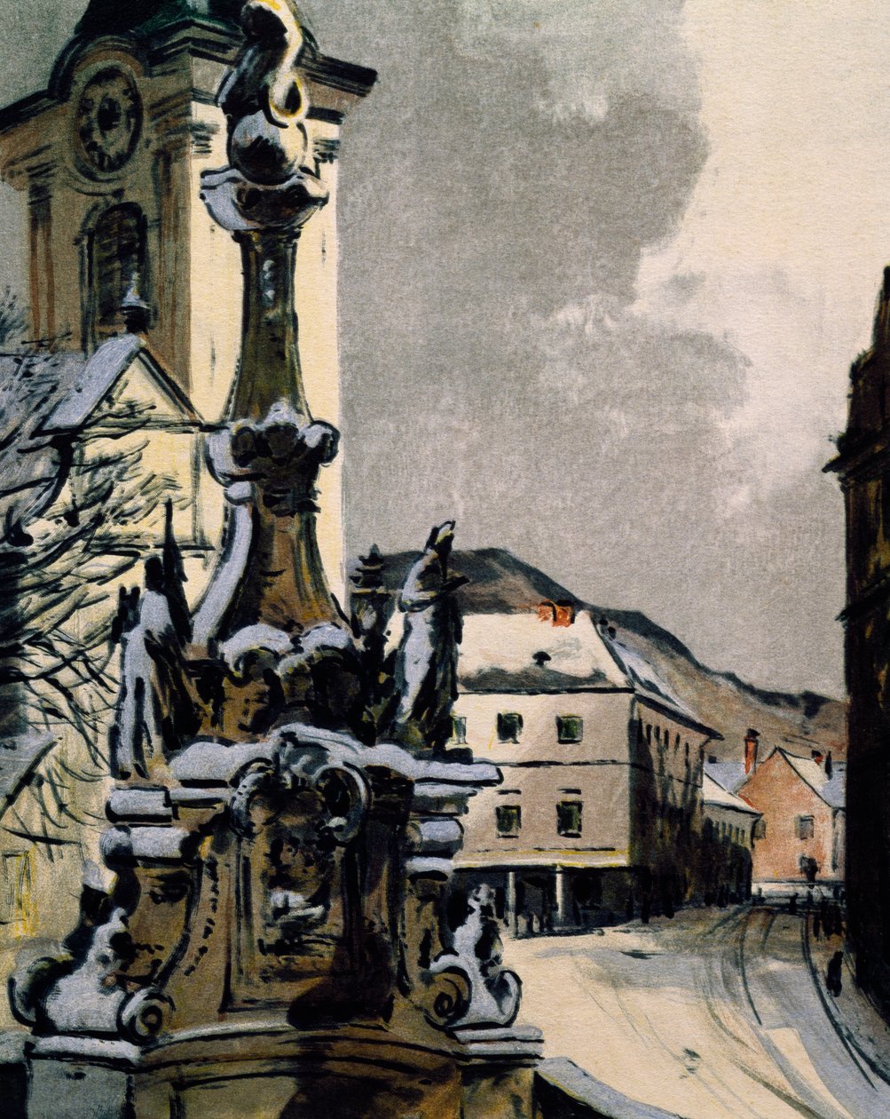 View of Hainburg an der Donau, Austria, city where Franz Joseph Haydn (1732-1809) studied music between 1738 and 1740, Print by Igo Potsch (1884-1943) to celebrate centenary of musician