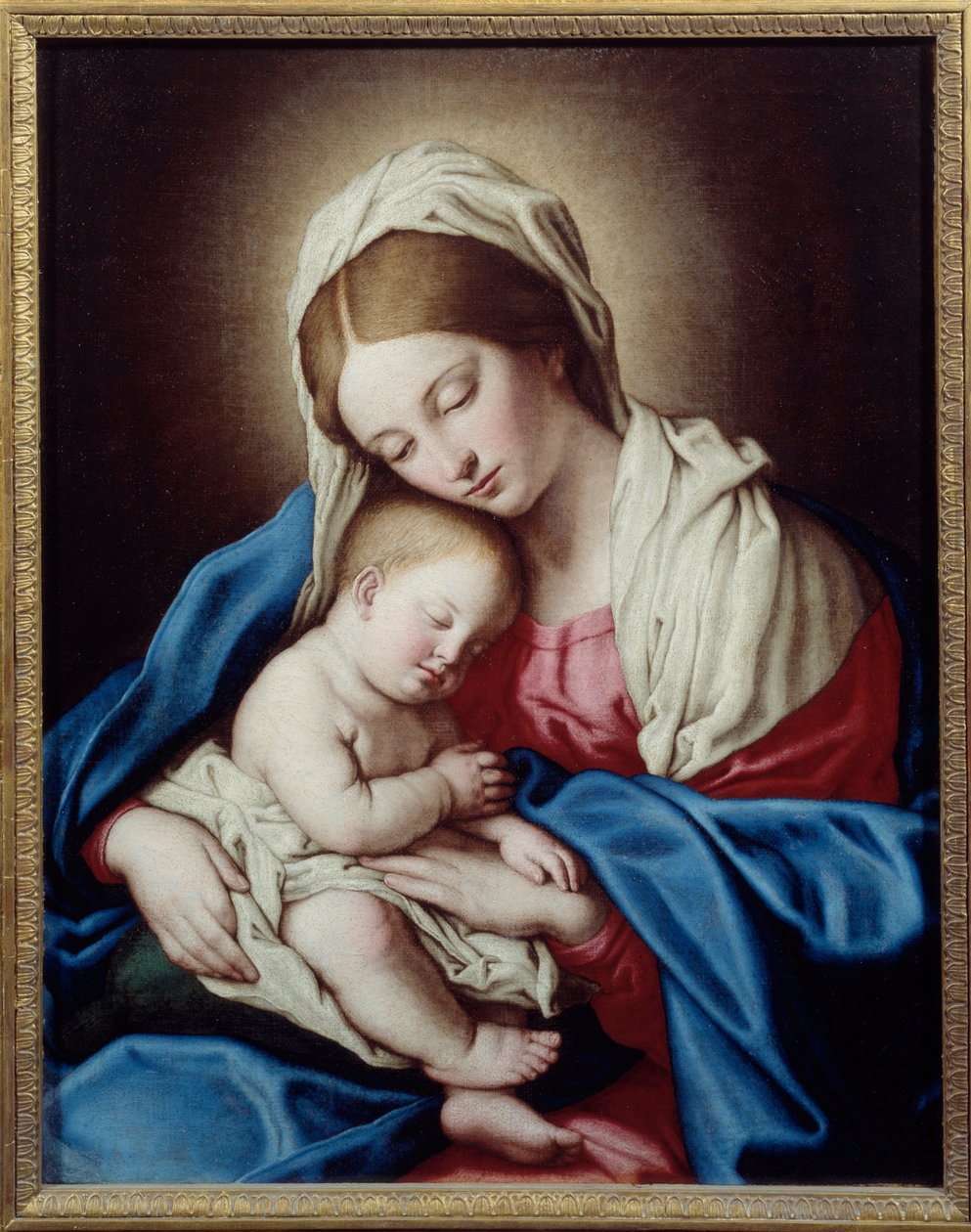 نوم الطفل يسوع. اللوحة التي رسمها جيوفاني باتيستا سالفي تسمى The Sassoferrato (1609-1685) Ec. إيتال بواسطة ايل ساسوفيراتو