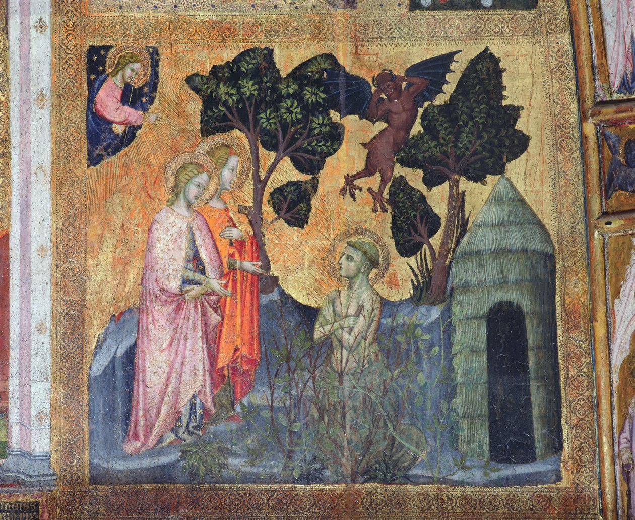 يلقي القديس فرنسيس نفسه في Brambles Thorny ، لوحة جدارية من Porziuncola ، 1393 بواسطة Ilario da Viterbo
