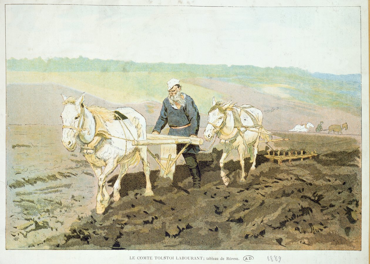 الكاتب Lev Nikolaevich Tolstoy (1828-1910) يحرث بالخيول ، 1889 بواسطة ايليا افيموفيتش ريبين