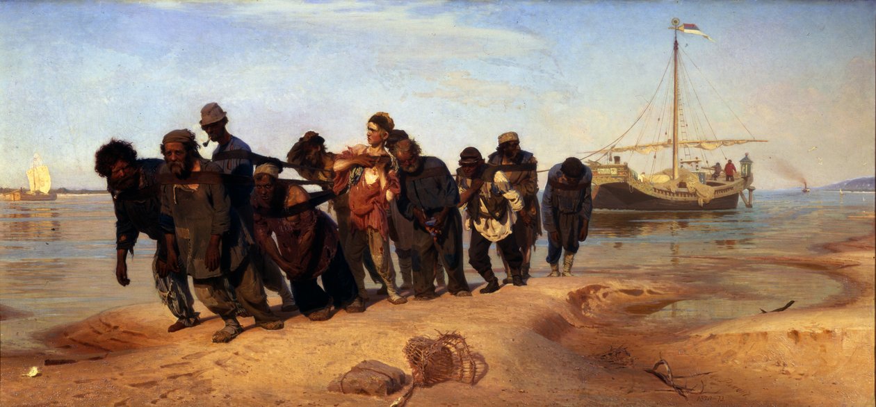 ناقلات بارج على نهر الفولجا ، 1872-1873 بواسطة ايليا افيموفيتش ريبين
