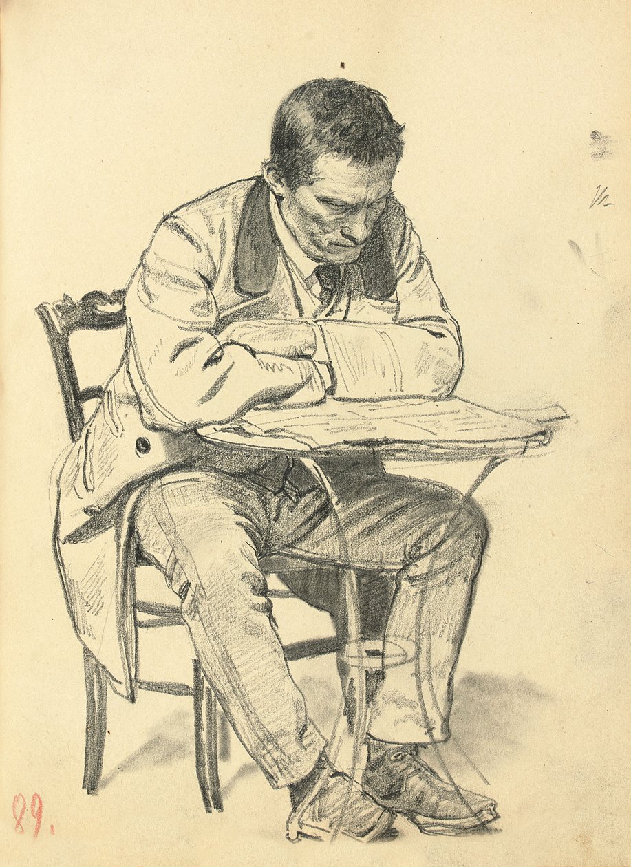 دراسة عن "مقهى باريسي": رجل جالس على طاولة مقهى ، يقرأ صحيفة ، ج. 1872-1875 بواسطة ايليا افيموفيتش ريبين